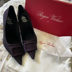 Roger Vivier Vintage Pointed Buckle Pumps in Deep Plum